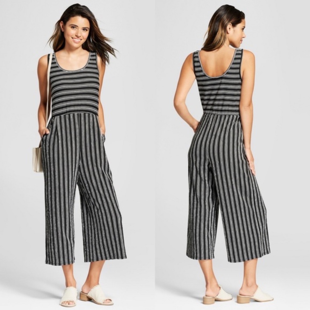 Xhilaration Striped Ribbed Culotte Jumpsuit